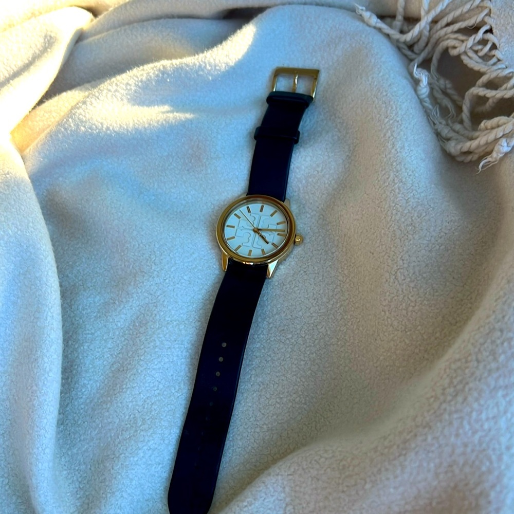 Beautiful genuine leather watch …black with gold plated face. Great condition!